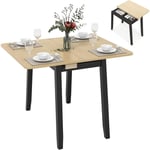 Table à Manger Pliante en Bois pour 4 Personnes, Table Extensible Salle à Manger avec Rangement Caché & Cadre en Bois Massif, Table de Cuisine pour