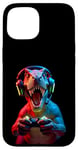 Coque pour iPhone 15 Gaming Dinosaurs- Le T-rex joue aux jeux vidéo