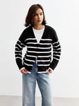 New Look Striped Button Up Knitted Cardigan - Black, Multi, Size L, Women