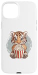 Coque pour iPhone 15 Plus Adorable tigre appréciant le moment du popcorn du film