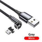 câble Micro usb/Type C 3a magnétique rotatif à 540 °,charge rapide,pour téléphone Iphone,Xiaomi - Type For Micro grey-2M