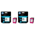 2x Original HP 301 Colour Ink Cartridges For DeskJet 2542 Inkjet Printer