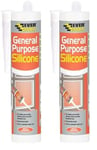 Everbuild General Purpose Silicone Sealant – Waterproof – Suitable for Interior and Exterior Use – White – 280ml (Pack of 2)