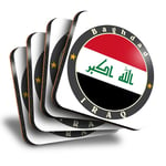 Set of 4 Square Coasters - Iraq Baghdad Flag Travel Stamp  #5620