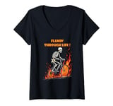 Womens Funny skeleton bike ride Going through hell Biker skeleton V-Neck T-Shirt