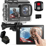 Caméra Sport 4K 24Mp Avec Carte Sd 64Gb,Caméra Étanche À Écran Tactile 131Ft,Wifi Caméra D'Action Avec Pré-Enregistrement,Télécommande,2X1350Mah Batteries,Chargeur,Kit D'Accessoires