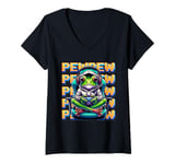 Womens Cute Gaming Frog Pew Video Game Graphic Men Boys Kids Women V-Neck T-Shirt