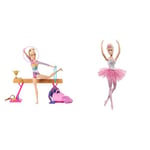 Barbie Gymnastics Doll & Accessories, Playset with Blonde Fashion Doll, C-Clip for Flipping Action & Dreamtopia Twinkle Lights Ballerina Doll with Blonde Hair & Light-Up Feature