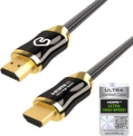 Câble Hdmi 2.1 3M (3 Mètres) | Gen 2 Certifié | Ultra Haute Vitesse | 4K 120Hz & 144Hz, 8K 60Hz Ultra Hd | 48 Gbps | Earc | Compatible Ps5, Xbox Series X & S, Moniteur | Noir Charbon