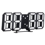 Horloge numérique led 3D Horloge de table électronique Réveil Horloge murale lumineuse à suspendre Coque noire Affichage blanc