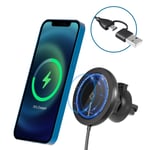 Mriowiz M-2002W 15W 360-degree Rotating MagSafe Magnetic Car Wireless Charger for iPhone 12 Series, with USB + USB-C / Type-C Data Cable, Cable Length