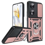 LeYi for Honor 90 5G Case, Camera Lens Slide Design, Military Shockproof Phone Cover with Ring Stand Holder | Camera Protection | Rotatable Kickstand Phone Case for Honor 90, Rose Gold