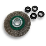 Brosse circulaire inox ø 125 mm Epaisseur 2 rangs Fil dur 0.30 mm ondulé Alésage 16 mm Touret meuleuse affûteuse ponceuse Brossage décapage polissage