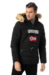 Geographical Norway Coconut Men Parka Longue Chaude Homme Automne Hiver - Manteau Impermeable Deperlant - Veste Capuche Fourrure Outdoor - Blouson Coupe Vent - Hommes (Noir 2XL)