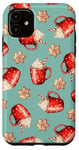 iPhone 11 Cozy Cappuccino and Snowflake Cookies on Aqua Mint Blue Case