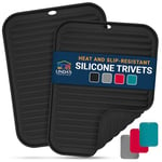 Silicone Trivet (2 Pack) Multipurpose Trivets for Kitchen Worktops - Silicone Heat Resistant Mat - Trivets for Hot Pans - Silicone Mats for Worktops by Linda's Essentials (30 x 23cm) (Black)