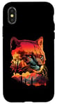 Coque pour iPhone X/XS Cougar Montagnes coucher de soleil lion de montagne rétro vintage