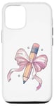 Coque pour iPhone 14 Coquette Crayon Fille Enseignante Noeud Rose Premier Jour d'école