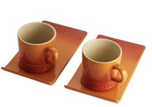 Le Creuset 2 Cappuccino Mugs 200ml and 2 Gourmet  Trays -Volcanic (New)