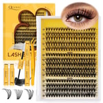 QUEWEL Clusters Lashes Kit 30+40+50D Lash Clusters Mixed 10-16mm, D Curl Eyelashes Individual Kit with Waterproof Lash Bond and Seal, and Lash Tweezer DIY at Home for Beginner(30D+40D+50D-KIT)