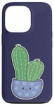 Coque pour iPhone 13 Pro Cactus Kawaii en pot pour les amateurs de plantes succulentes bleu nuit