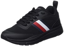 Tommy Hilfiger Men Trainers Modern Runner Stripes Knit, Black (Triple Black), 8 UK