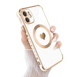 Newseego Coque pour iPhone 11 [Compatible avec MagSafe] Coque iPhone 11 Motif Cœur Or Mignon pour Femme Fille, Bordure en Silicone Souple Étui Magnétique de Protection Antichoc pour iPhone 11-Blanc