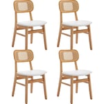 Chaises de Salle à Manger Lot de 4 Chaise Salle a Manger en Bois avec Coussin Chaise Rotin Confortable, Cuir pu, Blanc