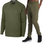 Nike Sportswear Optic Mens Fleece Crew Tracksuit in Olive Green - Size X-Large