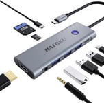 Hub Usb C,9-1 Usb C Hub,Adaptateur Macbook Air Avec Hdmi 4K@60Hz,100W Pd,Lecteur De Cartes Sd/Tf,Port De Données Usb 3.0/C Et Port Audio Pour Dell,Lenovo,Hp Laptops(Gery)