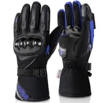 BORLENI Gants Moto Hiver Homologué Homme Imperméables en Fibre de Carbone Gant Moto Chaude Écran Tactile pour Moto Scooter Bleu M