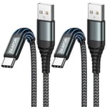 Extra Long Câble Usb C [3M, Lot De 2], Cable Usb C Charge Rapide 3A Nylon Cable Type C Chargeur Pour Iphone 15/15 Pro Max, Samsung Galaxy S23/S22, Note 10, Huawei P40/P30, Google Pixel -Gris