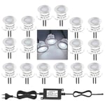 16 Mini Spot LED Encastrable Extérieur, IP67 Étanche, Lumière Blanche Jour 4500K, Lampadaire 32MM 0,6W DC12V pour Allée Terrasse Bois Piscine Escaliers