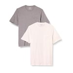 Amazon Essentials Men's T-Shirt Regular-Fit Short-Sleeve Crewneck Pocket, Pack of 2, Grey Heather/White, S