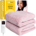 Cosi Home® Luxury Faux Fur Heated Throw - Electric Heated Blanket with 9 Heat Settings, 9 Hour Timer and Overheat Protection - Machine Washable with Remote Control - Pink Faux Fur Throw