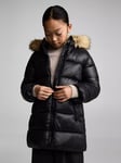 Mango Kids' Cinia Faux Fur Trim Hooded Quilted Jacket, Black