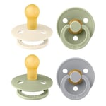 BIBS Colour Soother 4-Pack, BPA Free Dummy Pacifier, Round Nipple. Natural Rubber Latex, Made in Denmark. 0-6 Months (Pack of 4), Sage Mix