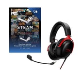 Hyperx Cloud III Gaming Headset (Black & Red) & Steam Wallet Card (£20) Bundle, Black,Red