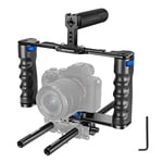 NEEWER Kit de Montage pour caméra vidéo en Alliage d'aluminium avec Deux poignée supérieure,tiges de 15 mm,Compatible avec Sony A7S III,Sony A6600 Canon EOS R5 R6 DSLR Mirrorless Camera Noir-Bleu