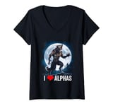 Womens Funny Cringe Werewolf Wolf Meme I Heart Alphas I Love Alphas V-Neck T-Shirt