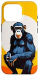 Coque pour iPhone 16 Pro Chimpanzé à l'horizon avec soleil dans le jeu de couleurs primate singe