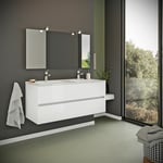 Meuble De Salle De Bain Blanc Brillant 120Cm, Tiroirs Et Double Lavabo Benaco