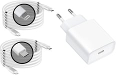 Adaptateur Mural Usb-C Universel Chargeur Rapide Pour Iphone X,11,12,13 Et 14 Pro/ , Ipad, Airpods, Samsung Galaxy, Xiaomi, ... Inclus Pr , Câble Usb-C Vers Usb-C & Usb-C Vers Lightning