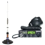 Radio CB President Martin ASC, Roger Beep, Scan, Filtre ANL, 4W, 12V/24V et Antenne CB PNI ML70 Connecteur PL, Socle magnétique 145 mm Inclus, 70 cm, câble RG58 4 m Inclus