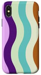 Coque pour iPhone X/XS Rose, violet, turquoise à rayures ondulées, rétro années 70, esthétique