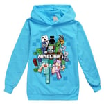 Barn Minecraft Jumper Hoodie Sweatshirt Långärmad Pullover Toppar Ljusblå Light blue 140cm