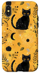 Coque pour iPhone X/XS Jaune Vintage Floral Phases Lune Cristal Sorcière Mignon Noir