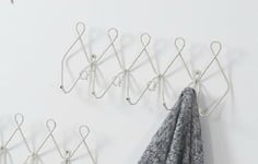 DRW Porte-Manteau en Fer forgé Blanc décapé 5 Crochets Doubles 10 Boutons