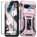 Bestcellcase for Google Pixel 8 Case, [1* Tempered Glass Screen Protector & Slide Camera Protector] Built-in Rotatable Kickstand Ring Shockproof Dual Layer Phone Case for Pixel 8 2023 - Rose Gold