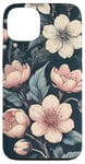 Coque pour iPhone 13 Floral foncé classique avec fleurs rose pâle